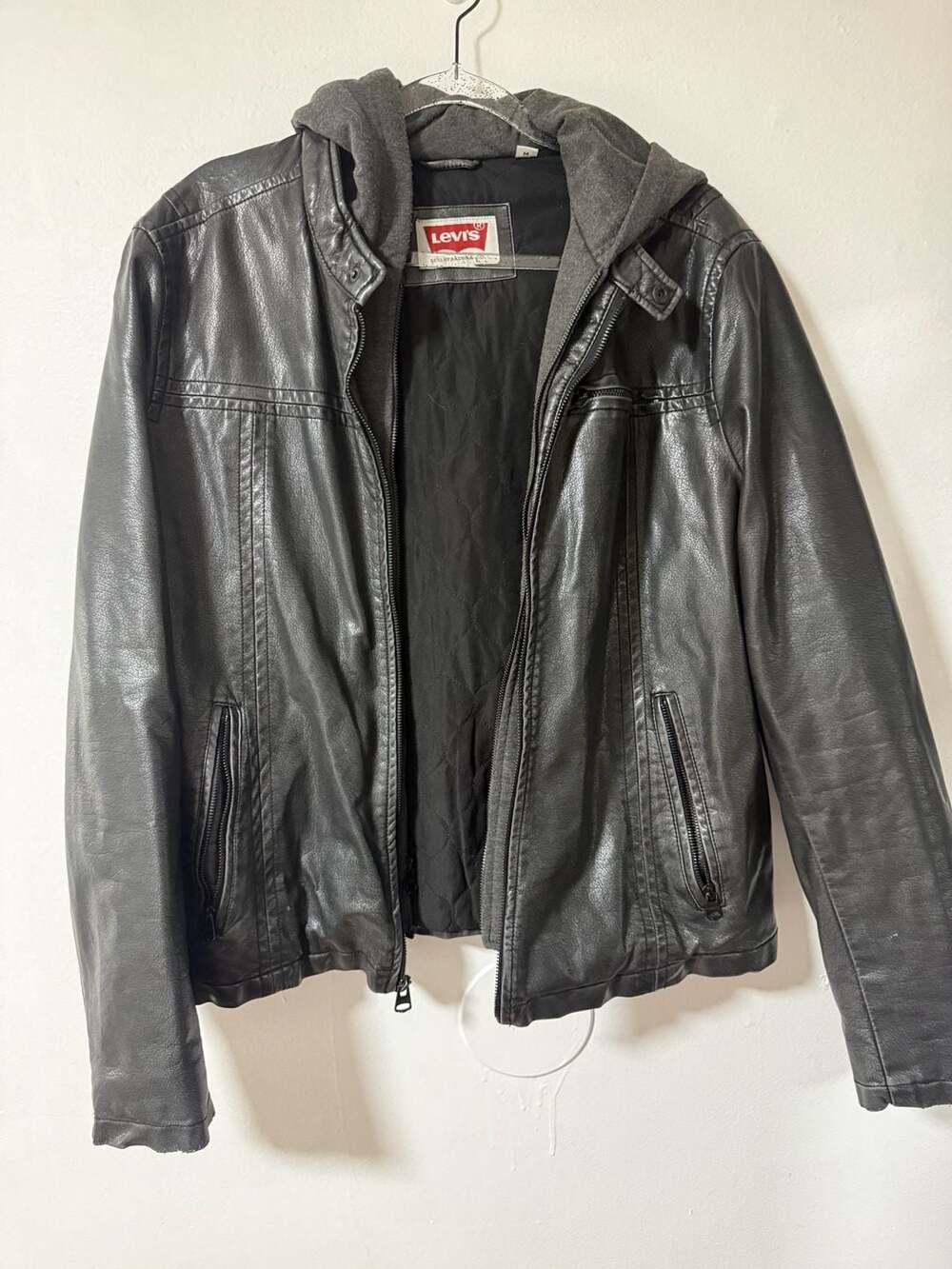 Levi's Faux Leather Jacket with Removable Gray Hood Size M